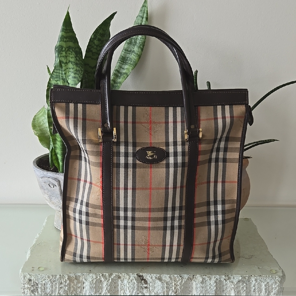 Burberry Tan and Brown Tartan Tote Bag